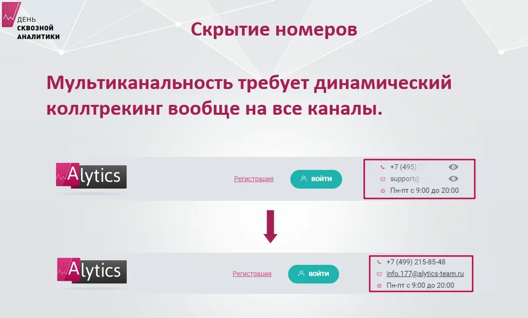 Кнопка «Показать» номер коллтрекинга на сайте Alytics